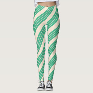Leggings Blanc antique et rayures de menthe