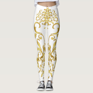 Leggings Blanc avec détailler de damassé d'or sportif