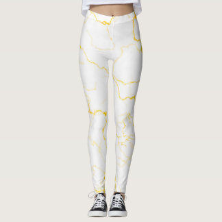 Leggings Blanc avec motif en marbre doré