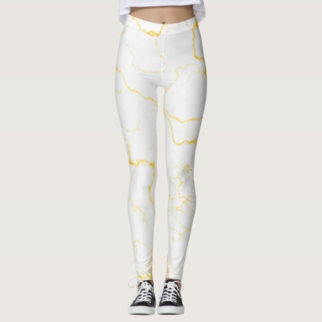 Leggings Blanc avec motif en marbre doré (Devant)