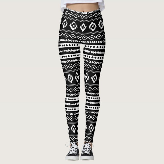 Leggings Blanc aztèque sur des motifs mélangés noirs Motif  (Devant)