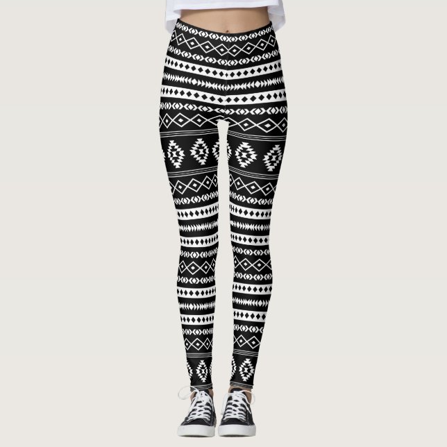 Leggings Blanc aztèque sur Motifs noir mélangés Rpt Motif (Devant)