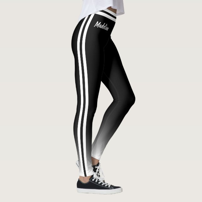 Leggings Blanc dégradé avec double bande latérale sur noir (Droite)