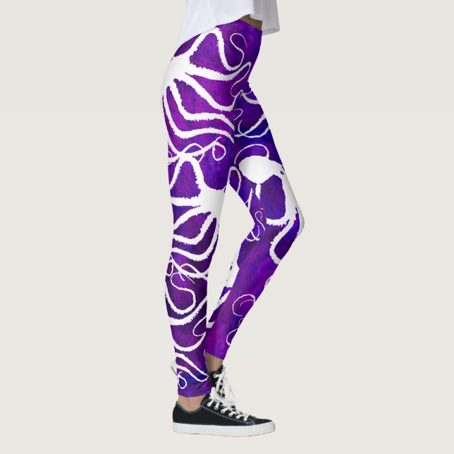 Leggings Blanc du poulpe d'Amy sur le pourpre - guêtres (Droite)