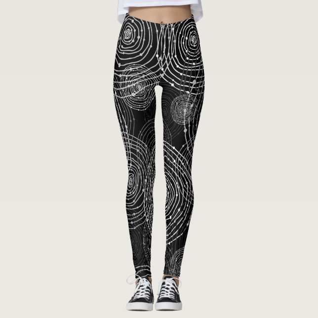Leggings Blanc Noir : Formes Rondes Simples. (Devant)