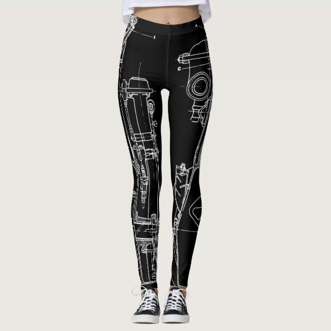 LEGGINGS BLANC OUVRIER DE NOIR DE MODÈLE DE DESSIN (Devant)