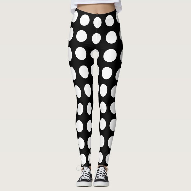 Leggings Blanc sur noir grand format Pois horizontaux (Devant)