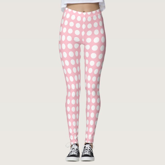 Leggings Blanc sur rose moyen Pois horizontaux (Devant)