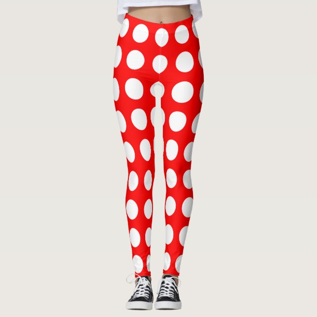 Leggings Blanc sur rouge grand format Pois horizontaux (Devant)