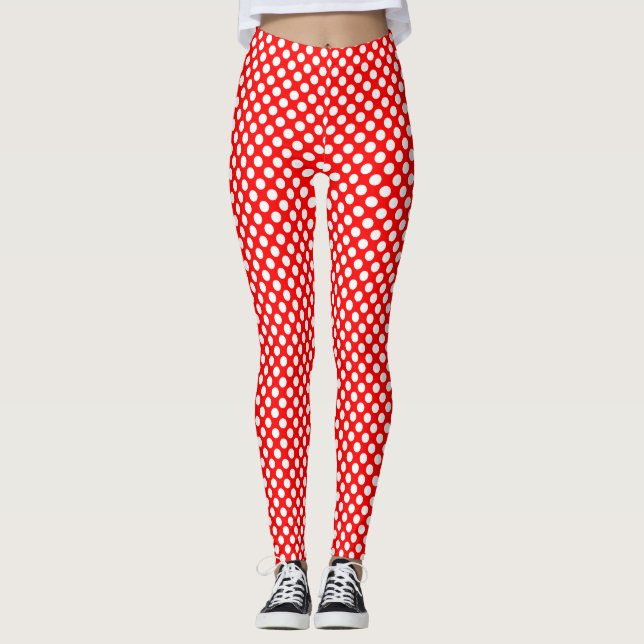 Leggings Blanc sur rouge Pois de petite taille (Devant)
