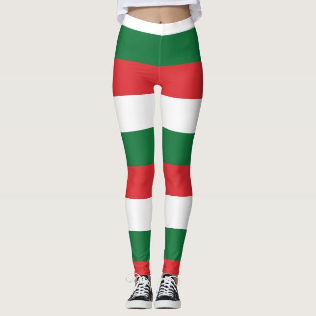 Leggings Blanc Vert Rouge Rayures Drôle Fêtes Noël (Devant)