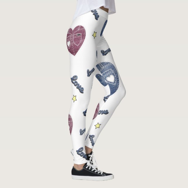 Leggings blanco con corazones de azul jeans (Droite)