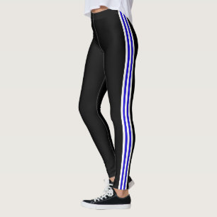 Leggings Blancs Bleus avec Rayure Latérale Noirs C