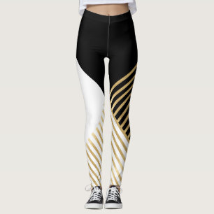 Leggings Blancs d'or géométrique noir moderne
