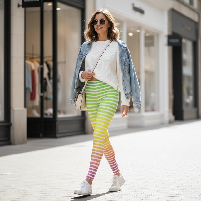Leggings Blancs horizontaux sur un spectre pastel (Créateur téléchargé)