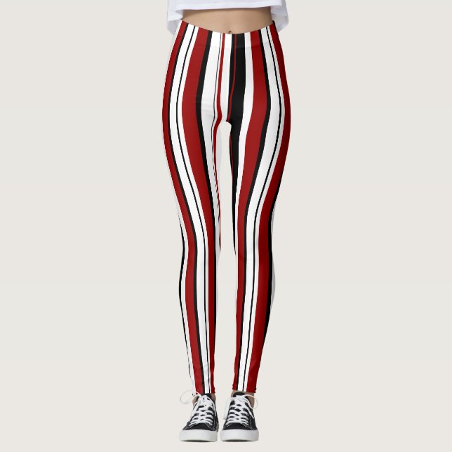 Leggings Blancs verticaux noirs rouges (Devant)
