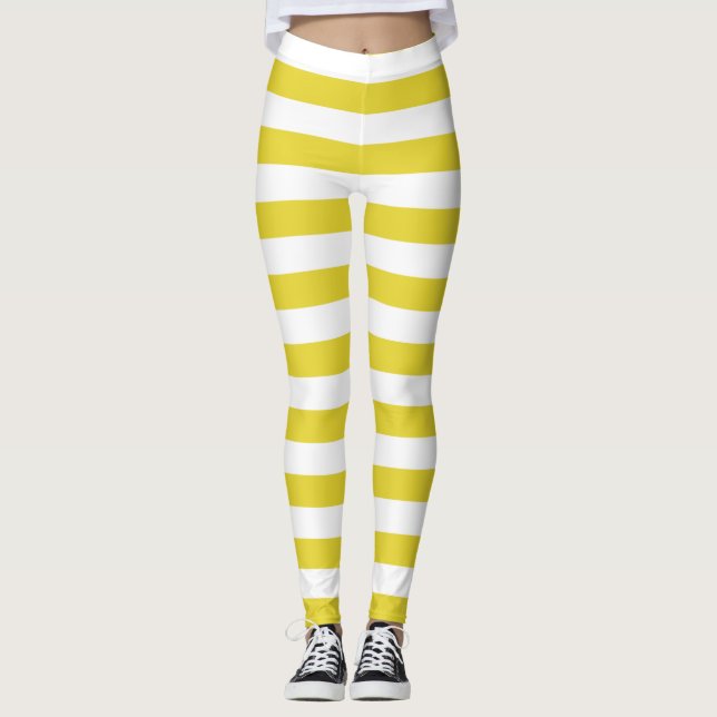 Leggings Blé et blanc rayé horizontal (Devant)