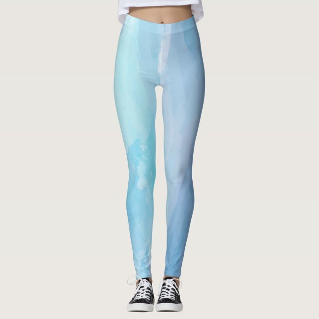Leggings Bleu, abstrait, cool couleur de l'eau brosse art (Devant)