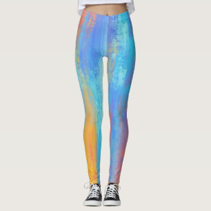 Leggings Bleu Abstrait et orange