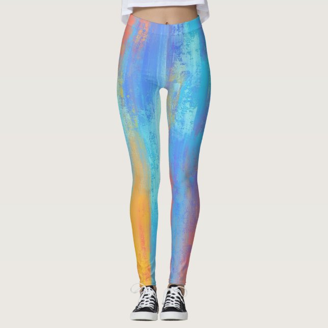Leggings Bleu Abstrait et orange (Devant)