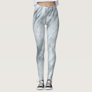 Leggings Bleu abstrait minimal de marbre de gris argenté