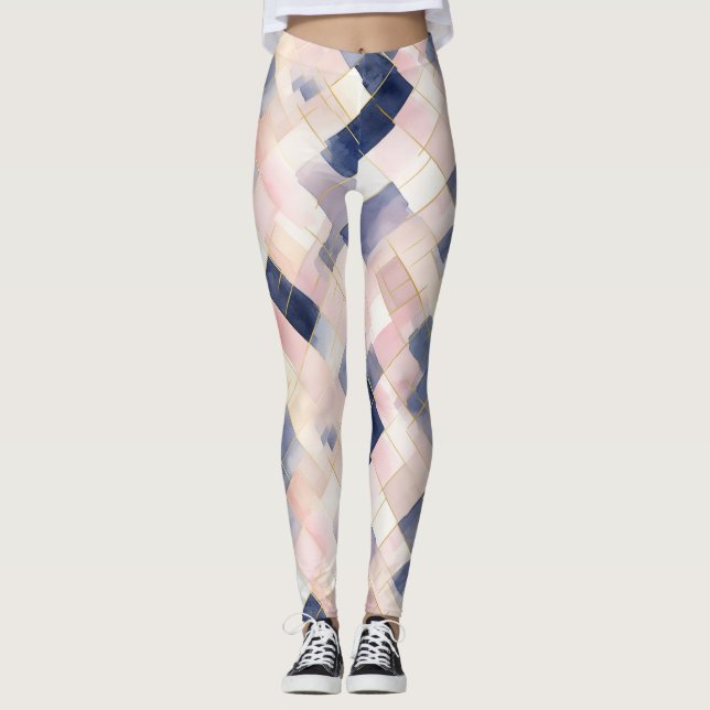 Leggings Bleu blanc rose Carrés (Devant)