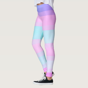 Leggings Bleu bleu clair et rose vert pastel rayures