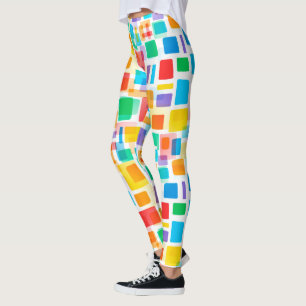 Leggings Bleu Bleu Vert Orange Rouge Violet Motif Art