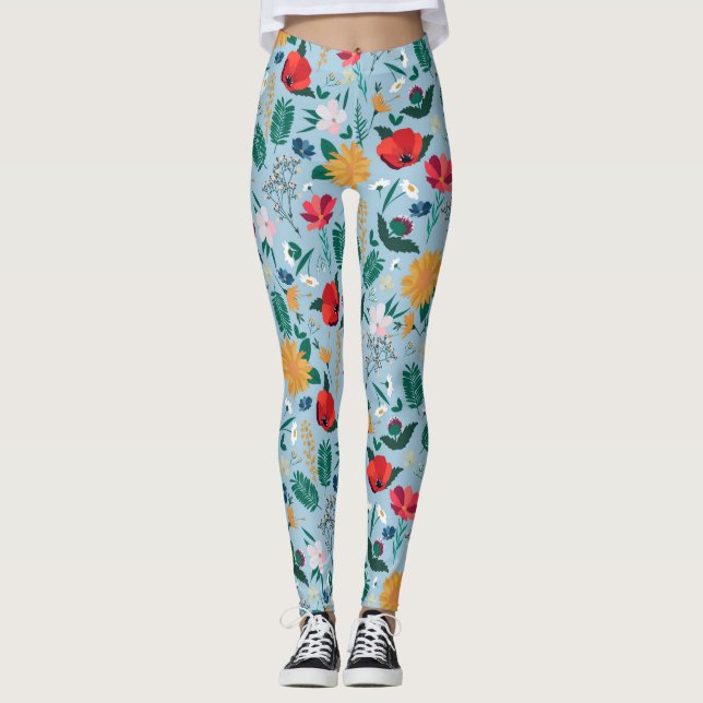 Leggings Bleu botanique Fleur sauvage (Devant)