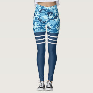 Leggings Bleu camo triple blanche bande haute