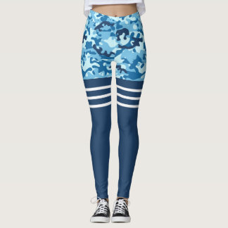 Leggings Bleu camo triple blanche bande haute