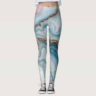 Leggings Bleu clair rose or Agitation marbre Design moderne