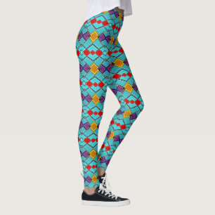 Leggings Bleu cyan vif, rouge, ambre - droits géométriques
