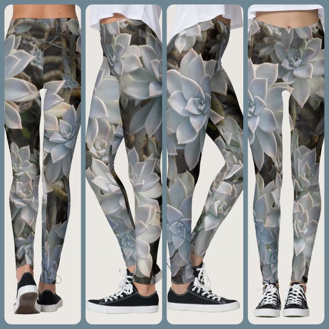 Leggings Bleu d'argenté Succulent Botanique (Créateur téléchargé)