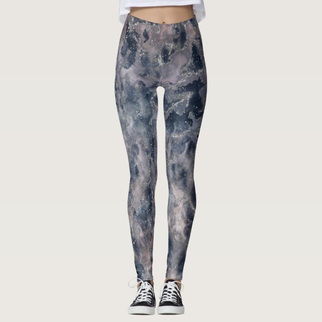 Leggings Bleu et bleu Rose rose Abstrait Aquarelle (Devant)
