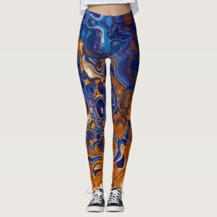 Leggings Bleu et cuivre Art moderne Abstrait