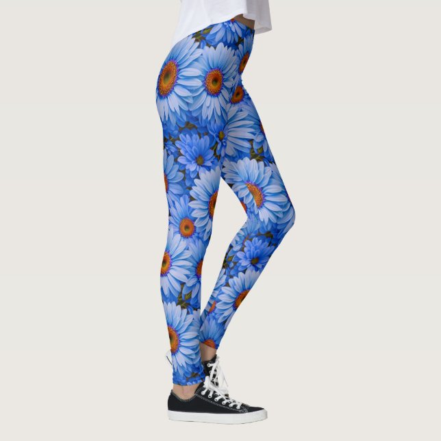 Leggings Bleu floral bleu tournesol bleu marguerites motif (Droite)