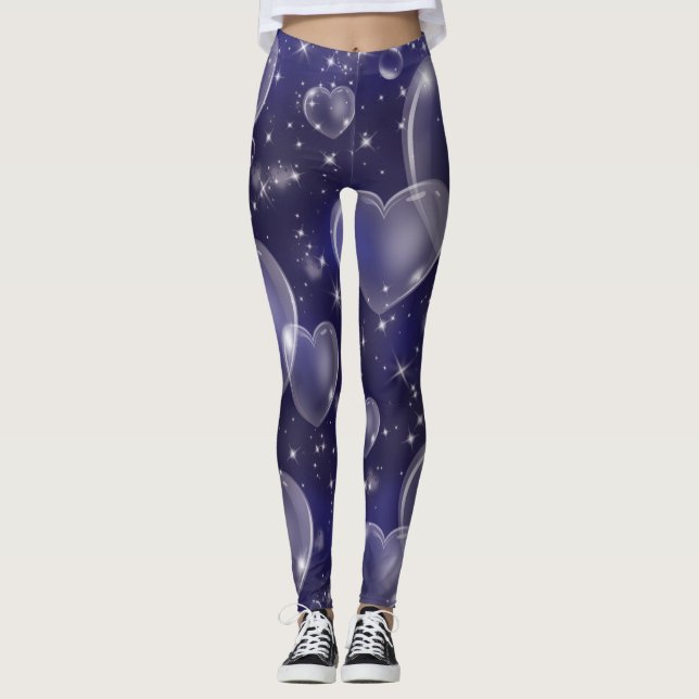 Leggings Bleu foncé Coeurs de bulle mignonne fille 90's (Devant)