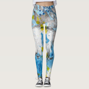 Leggings Bleu Jaune Blanc Moderne Art Abstrait élégant