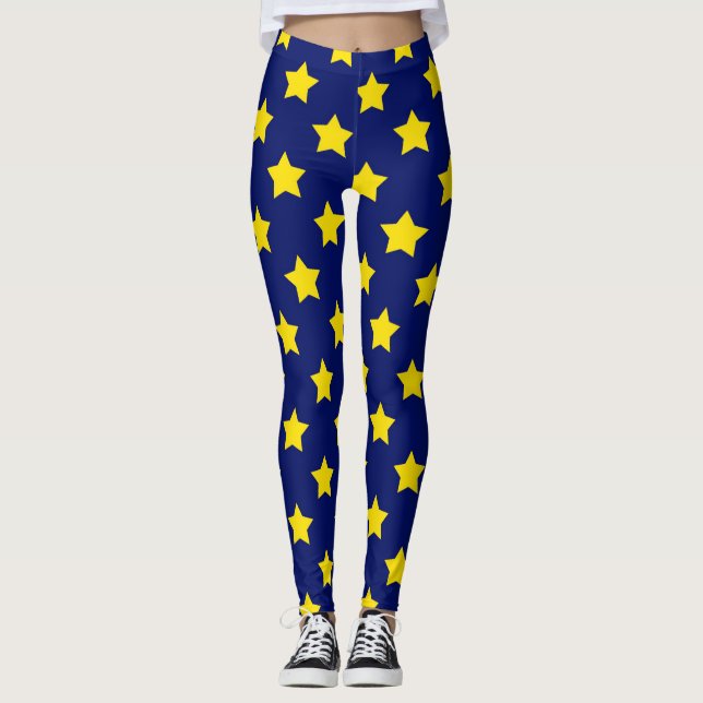Leggings Bleu Jaune Etoiles Motif (Devant)
