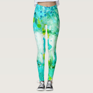 Leggings Bleu Jaune Vert Blanc Moderne Élégant Abstrait