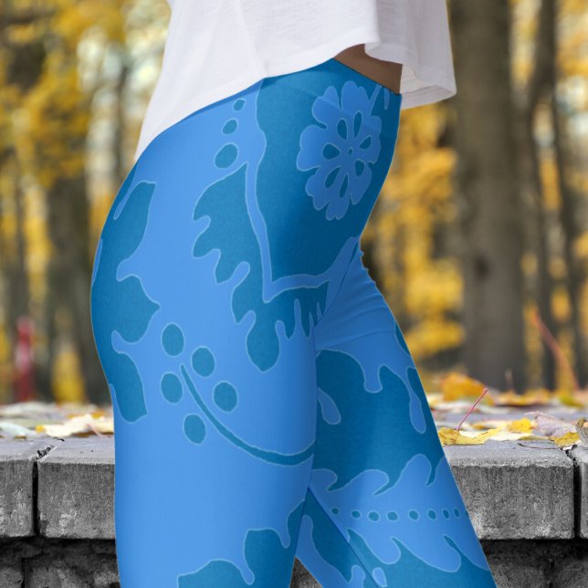 Leggings Bleu magnifique et bleu français Floral Print (Blue and Chic Bleu de France)