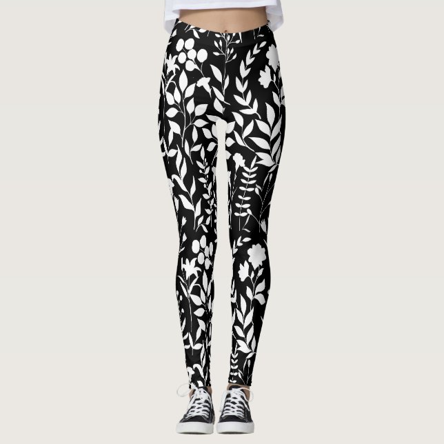 Leggings Bleu motif floral.ST02. Blanc noir BG (Devant)