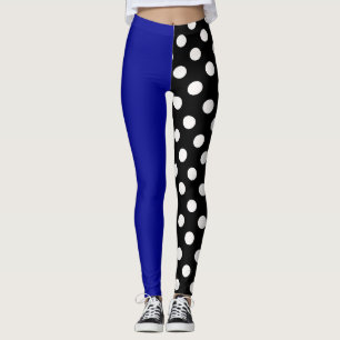 Leggings Bleu Noir Deux Tone Fractionné Pois