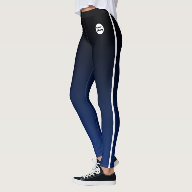 Leggings Bleu noir Ombre Gradient personnalisé logo d'entre (Gauche)