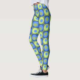 Leggings Bleu Pervenche points carrés géométriques verts