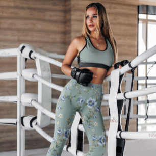 Leggings Bleu Rose à motifs floraux Légendes