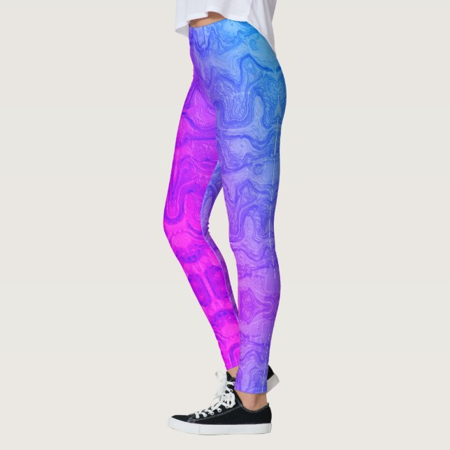 Leggings Bleu rose néon et bleu rayures colorées (Gauche)