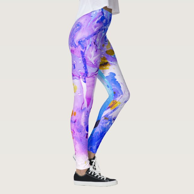 Leggings Bleu rose violet jaune blanc moderne élégant (Droite)