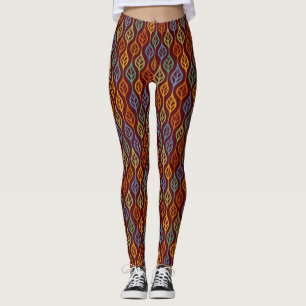 Leggings Bleu Rouge Orange Vert Turquoise Feuilles automnal